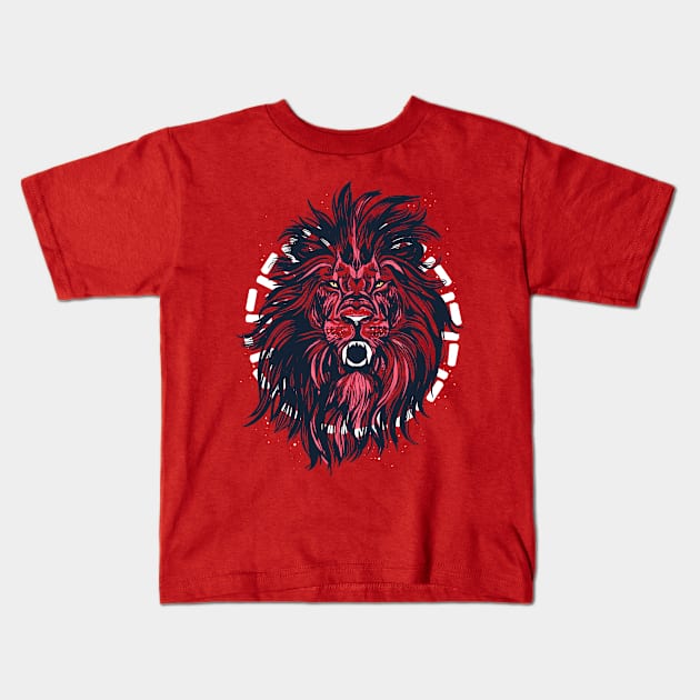 Lion portrait illustration tattoo style Kids T-Shirt by jen28